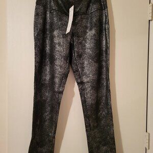 NWT Peck & Peck Black Faux Leather/Metallic Look Leggings Size 12